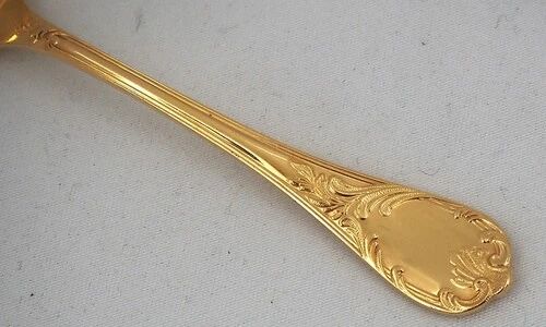 Christofle Marly gold, 10 mocha spoons, coffee, 10 cm + gold metal sugar tongs