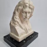 Buste de Molière en plâtre ciré sur socle en marbre 14 cm
