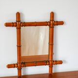 Bamboo effect wooden barber mirror 44 x 39 cm