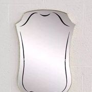 Free-form 60s screen-printed rearview mirror on gold frame