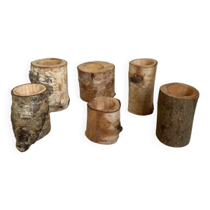 six bougeoirs en bois