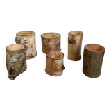 Six wooden candlesticks