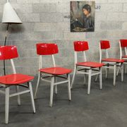Set of 5 chairs TON Bystrice (Thonet) red and white 1960
