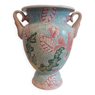 Vase chinois à fleurs vert et rose