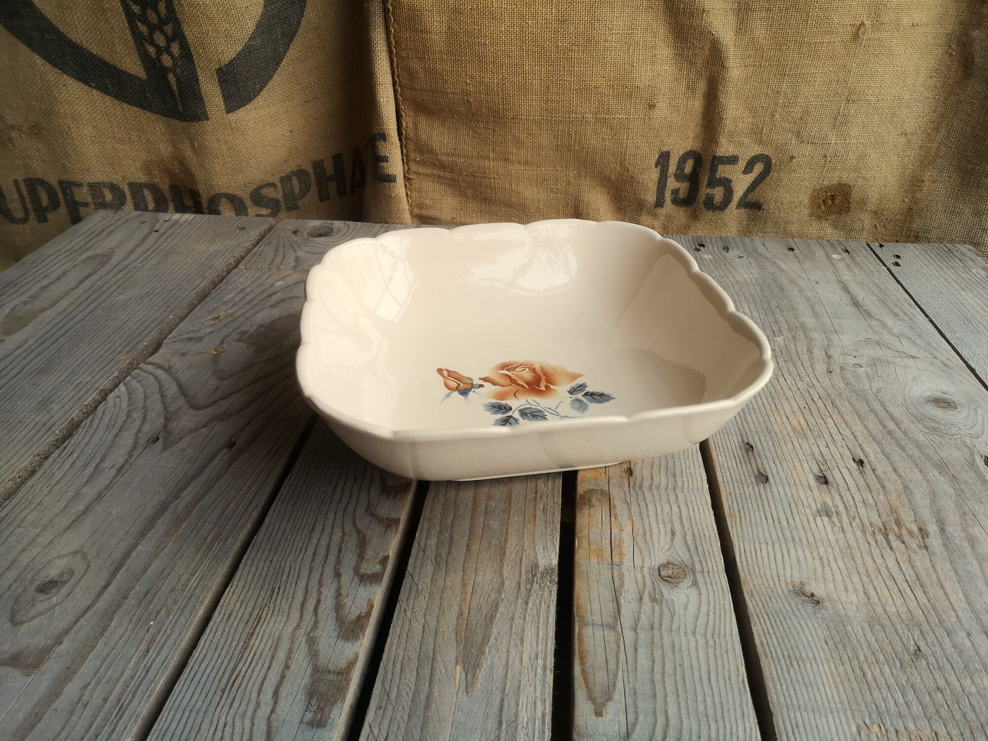 Ancient Saladier in Pink Ceramics by Digoin Sarreguemines Floral Decoration