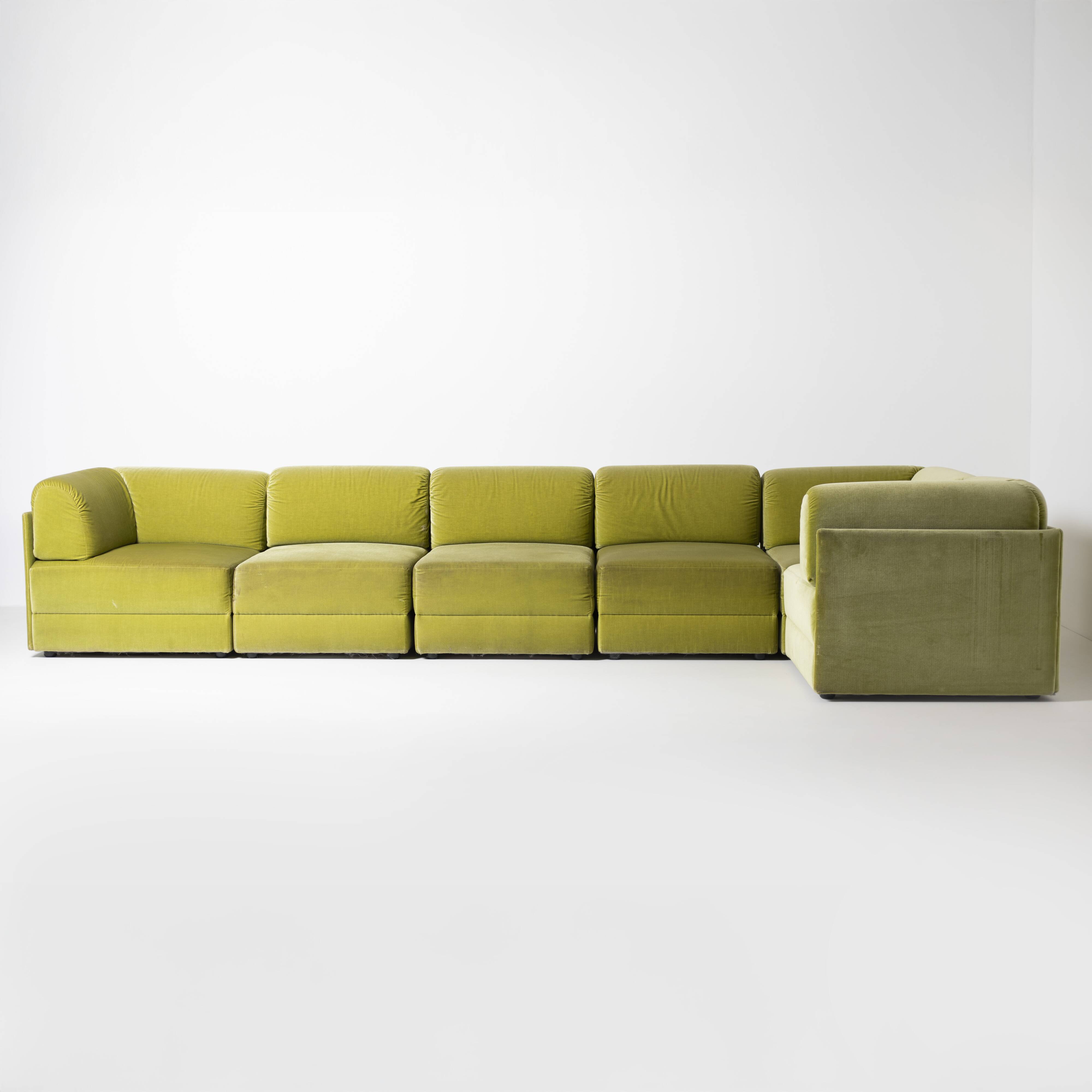 70s style 6-piece modular sofa in green velvet, Germany, circa 1990s