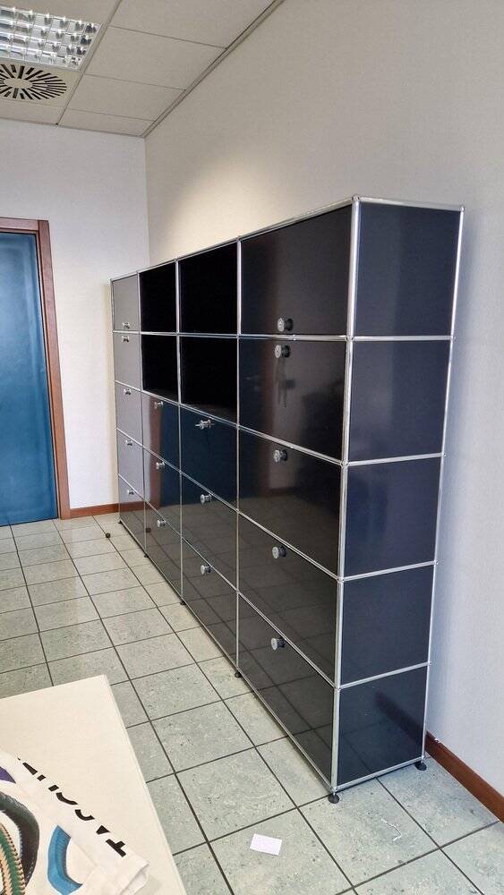 4-Module Bookcase in Chromed Metal and Blue Iron from USM Haller, 1970s