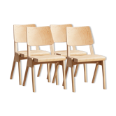 Lot of 4 chairs in solid beech, with compass feet, circa 1950