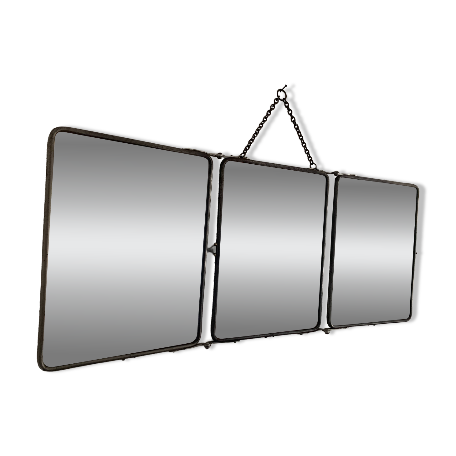 Miroir vintage 1950 triptyque barbier simili lézard noir coiffeur - 27 x 67