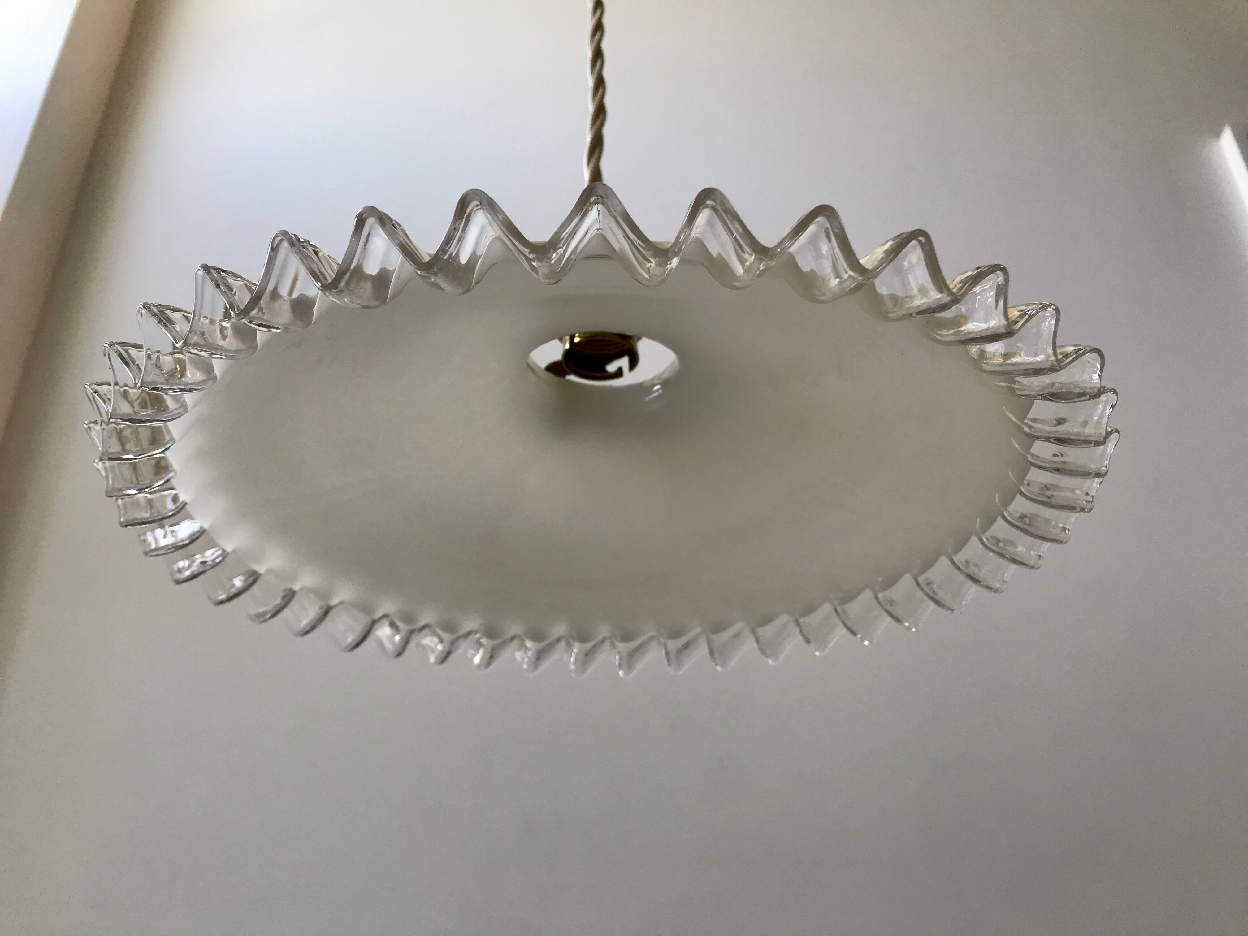 Vintage 50s serrated opaline pendant lamp