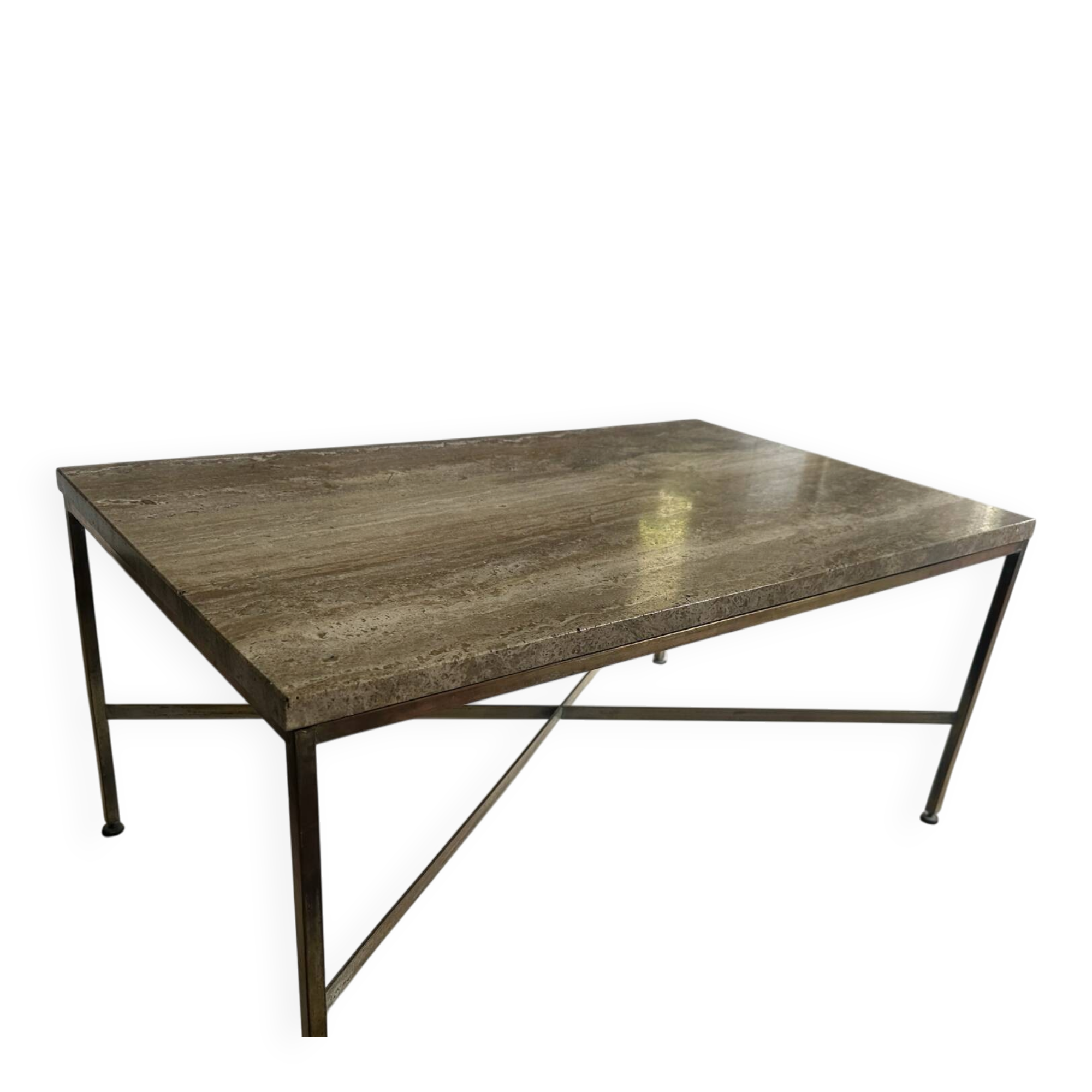 Table basse travertin et laiton