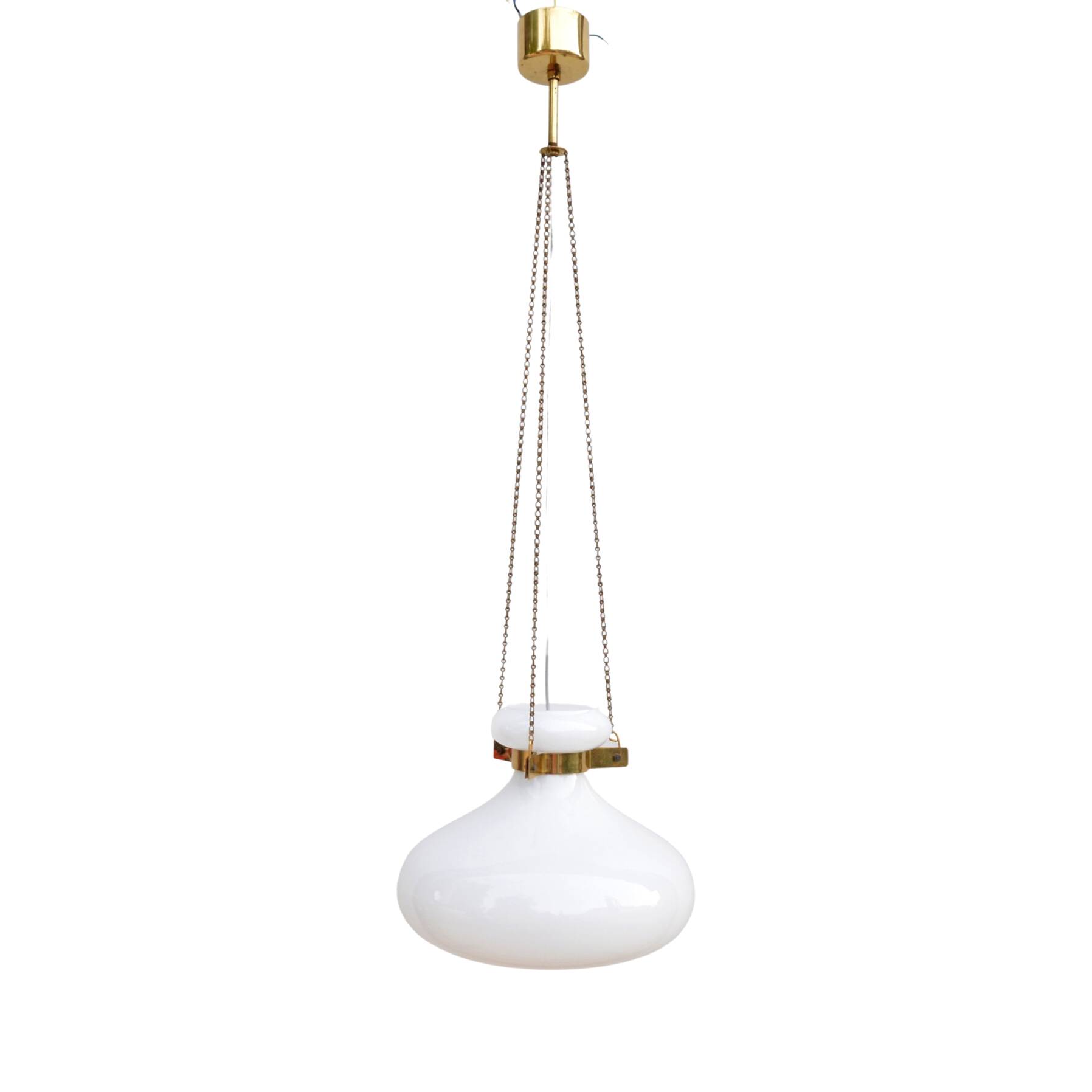 White, modernist chandelier Kamenický Šenov, Czechoslovakia, 1960s.