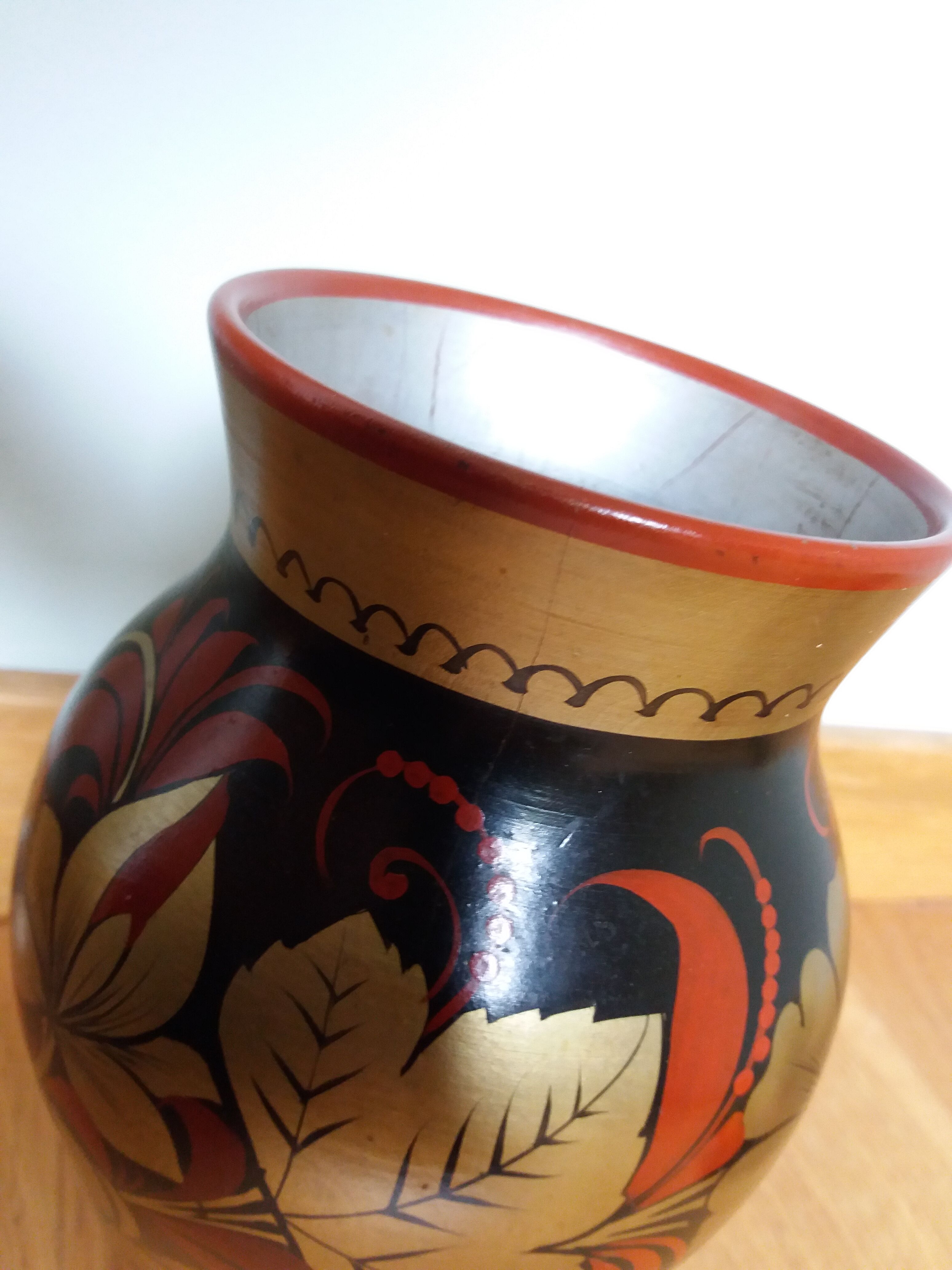 Russian Khokhloma vase in painted wood