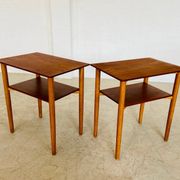 Vintage Danish mid-century teak and oak bedside tables by Næstved Møbelfabrik