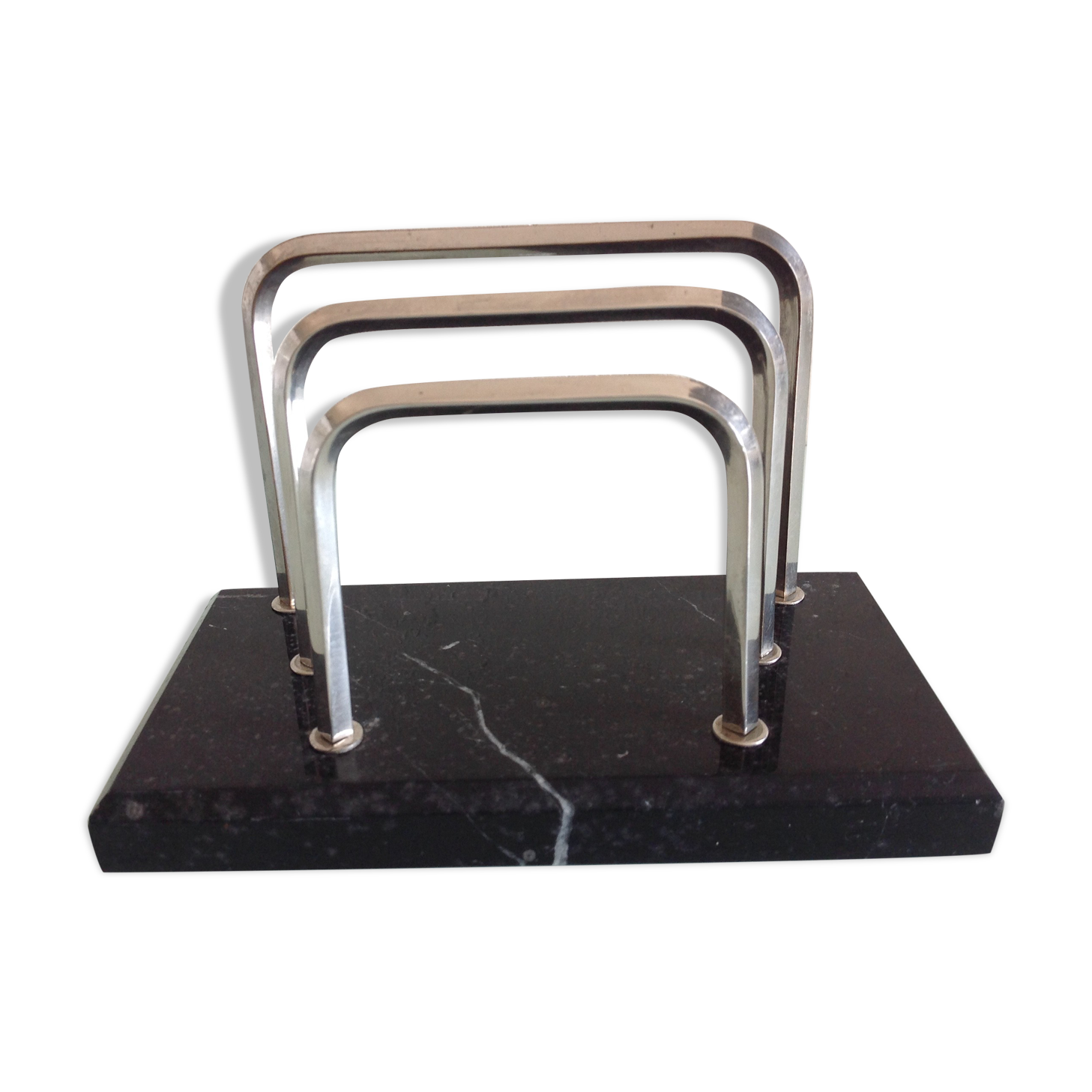 Letter holder in black marble and chrome metal art deco style
