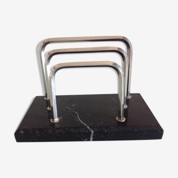 Letter holder in black marble and chrome metal art deco style
