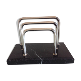Letter holder in black marble and chrome metal art deco style