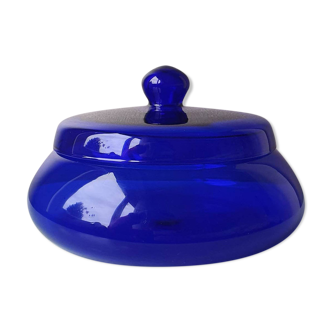 Danish design crystal glass jar with cobalt blue lid 1950s