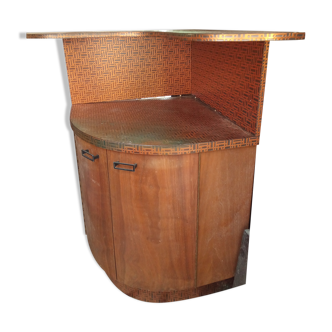 Vintage bar 1970 beech and copper, turntables