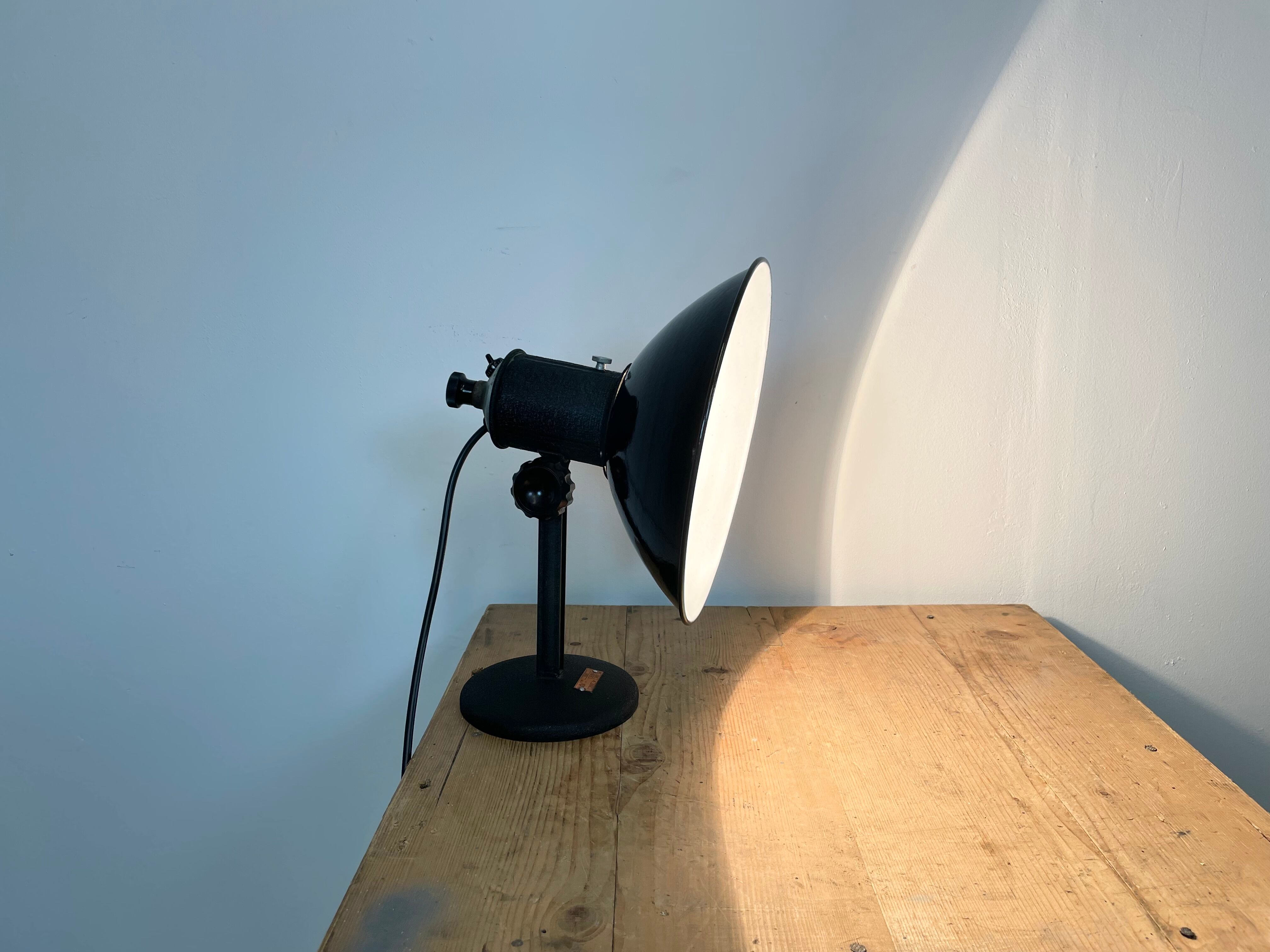 Industrial black enamel table lamp, 1950
