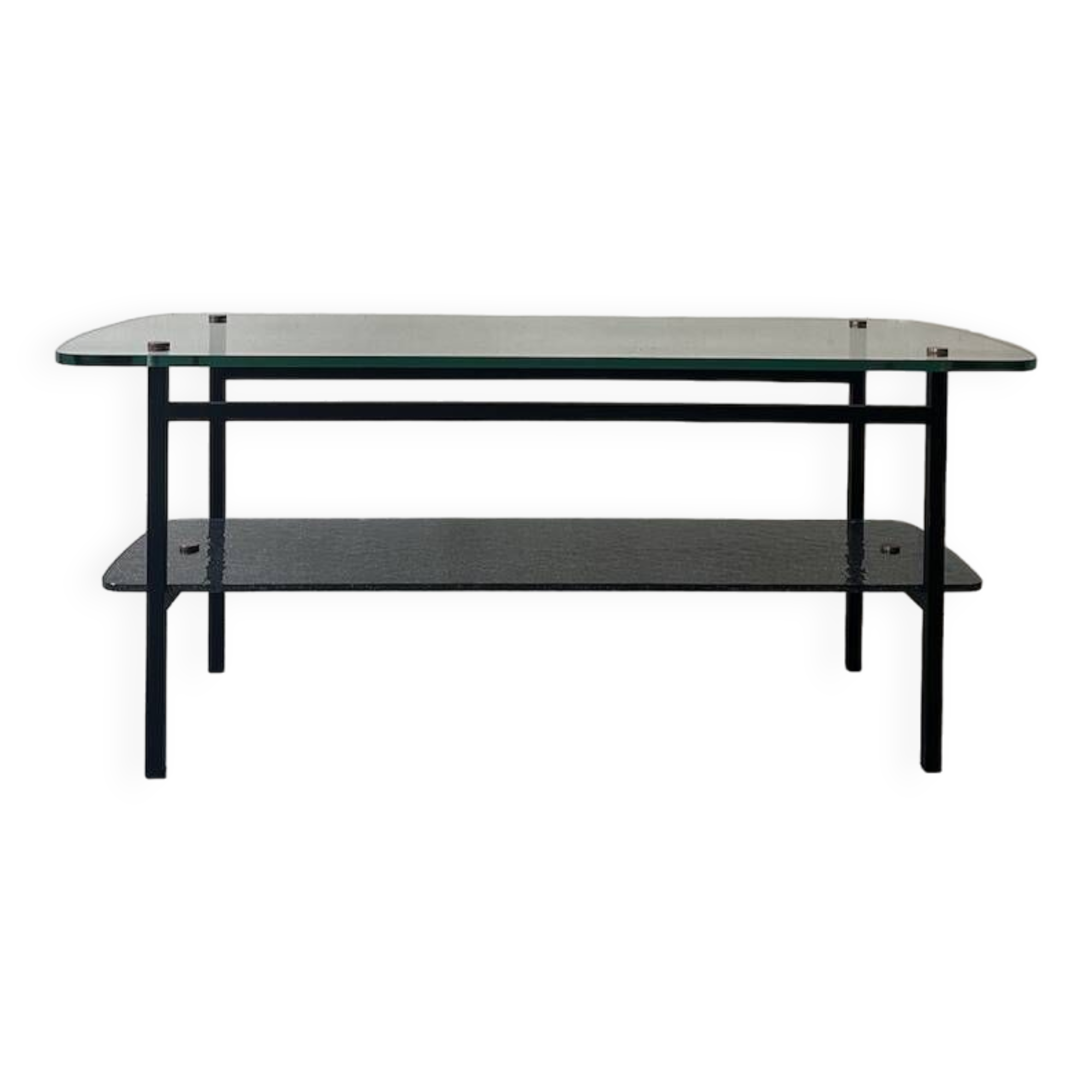 table basse en verre et métal noir, 1950
