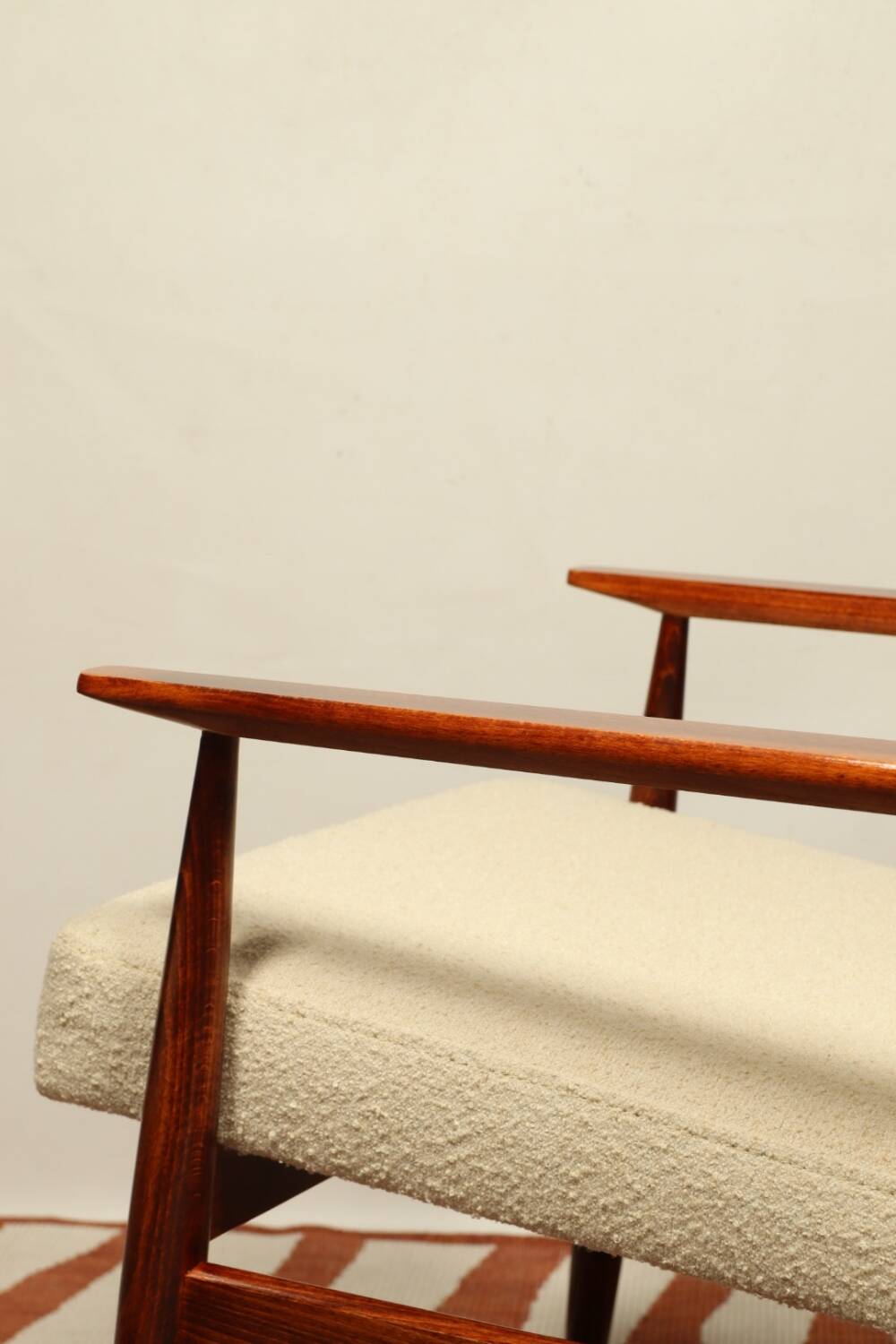 Scandinavian armchair and foot rest beige boucle design by H.lis