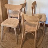Set of 4 vintage bistro chairs in raw wood