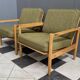set of arm chairs in green fabric and wood 1960s