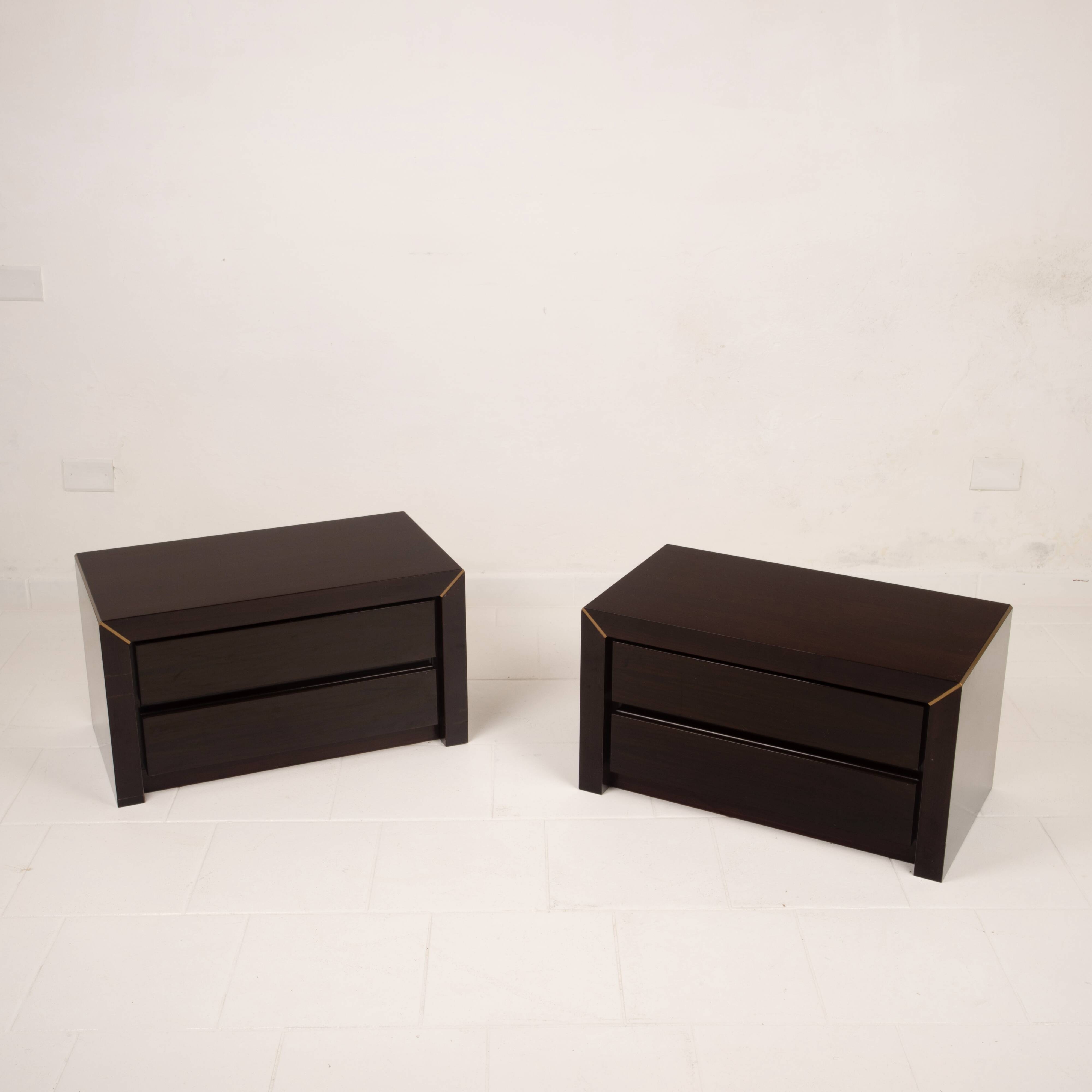 Pair of African rosewood and brass bedside tables for Fratelli Turri