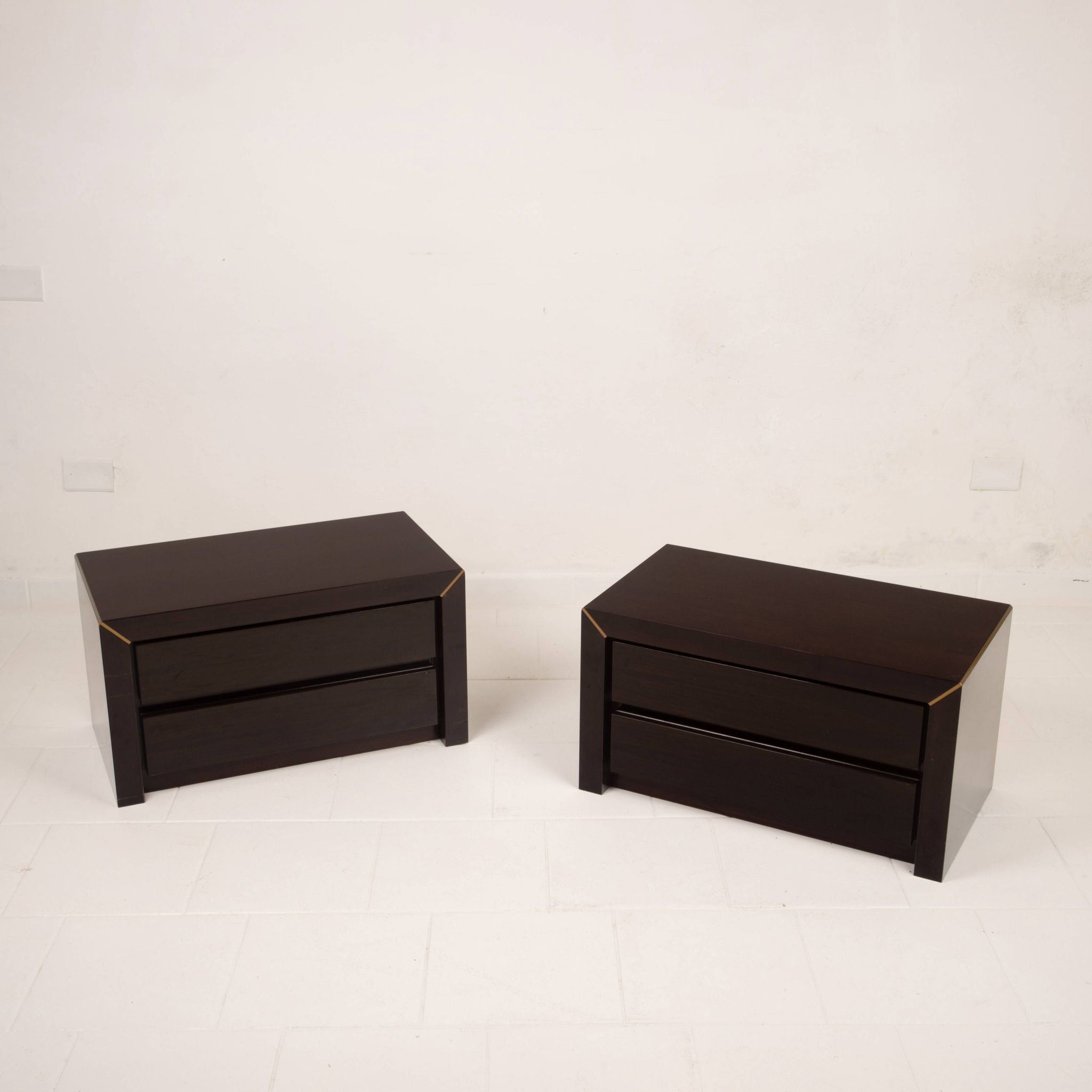 Pair of African rosewood and brass bedside tables for Fratelli Turri