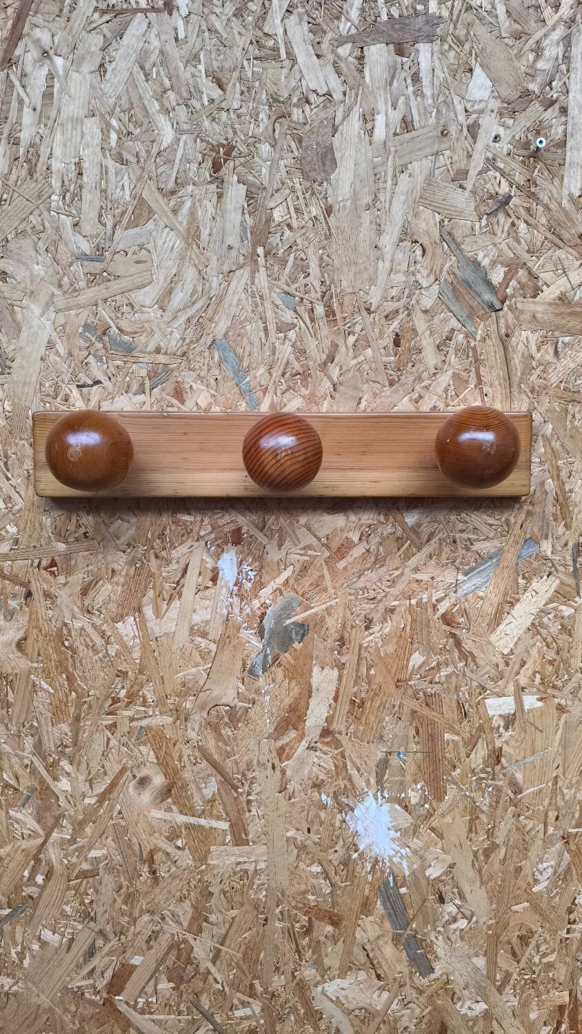 Swedish pine wall coat rack 1970