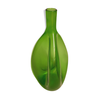 Free-form blown glass bottle with vintage triangular base