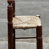 Vintage bar stool - solid wood and straw seat