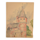French school 20th century "The castle tower" watercolor