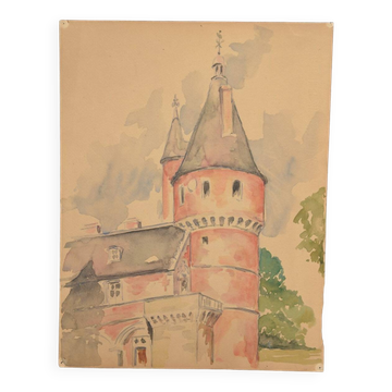 French school 20th century "The castle tower" watercolor