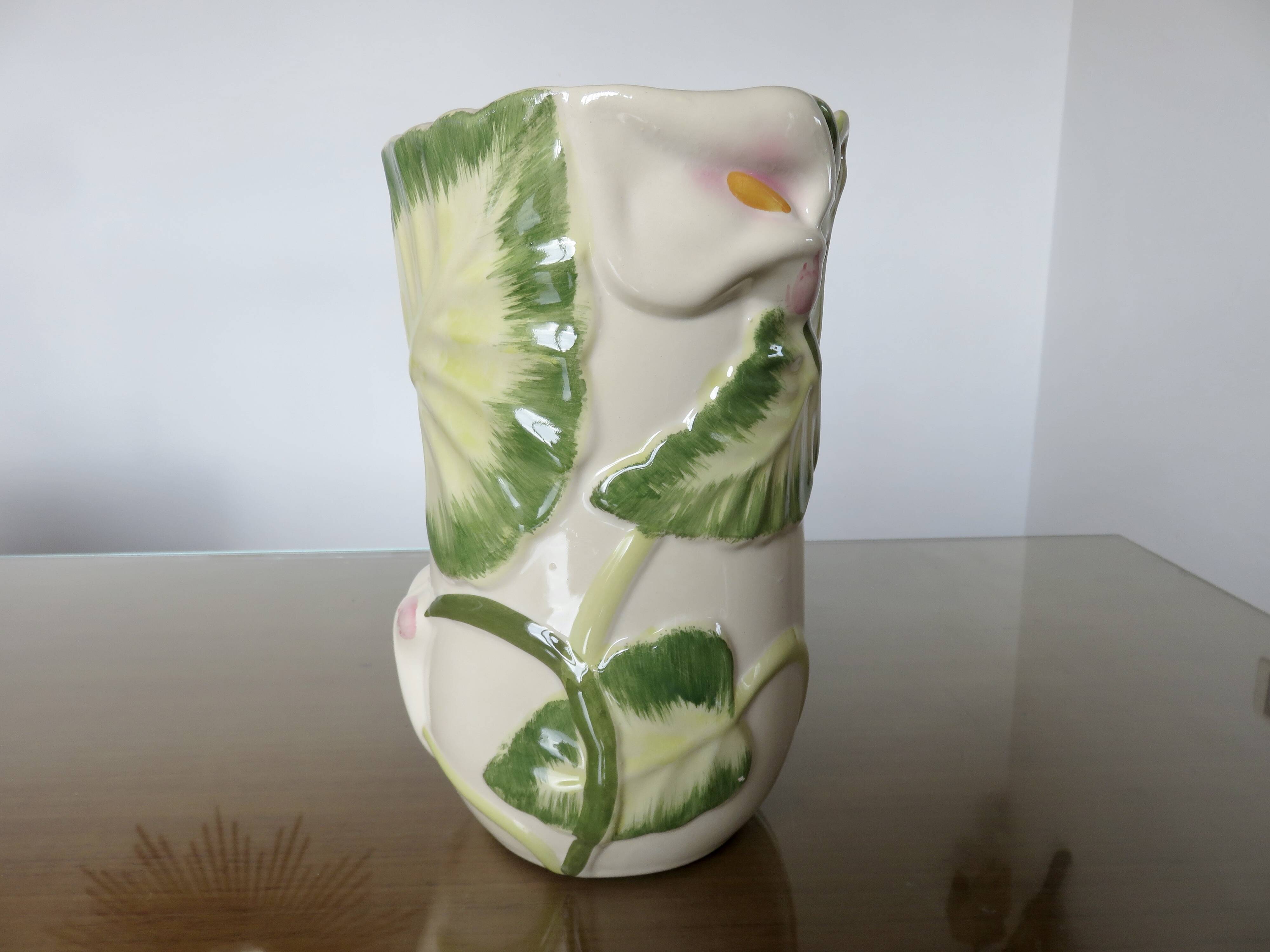 Ceramic vase, floral pattern, numbered and signed 70s 80s