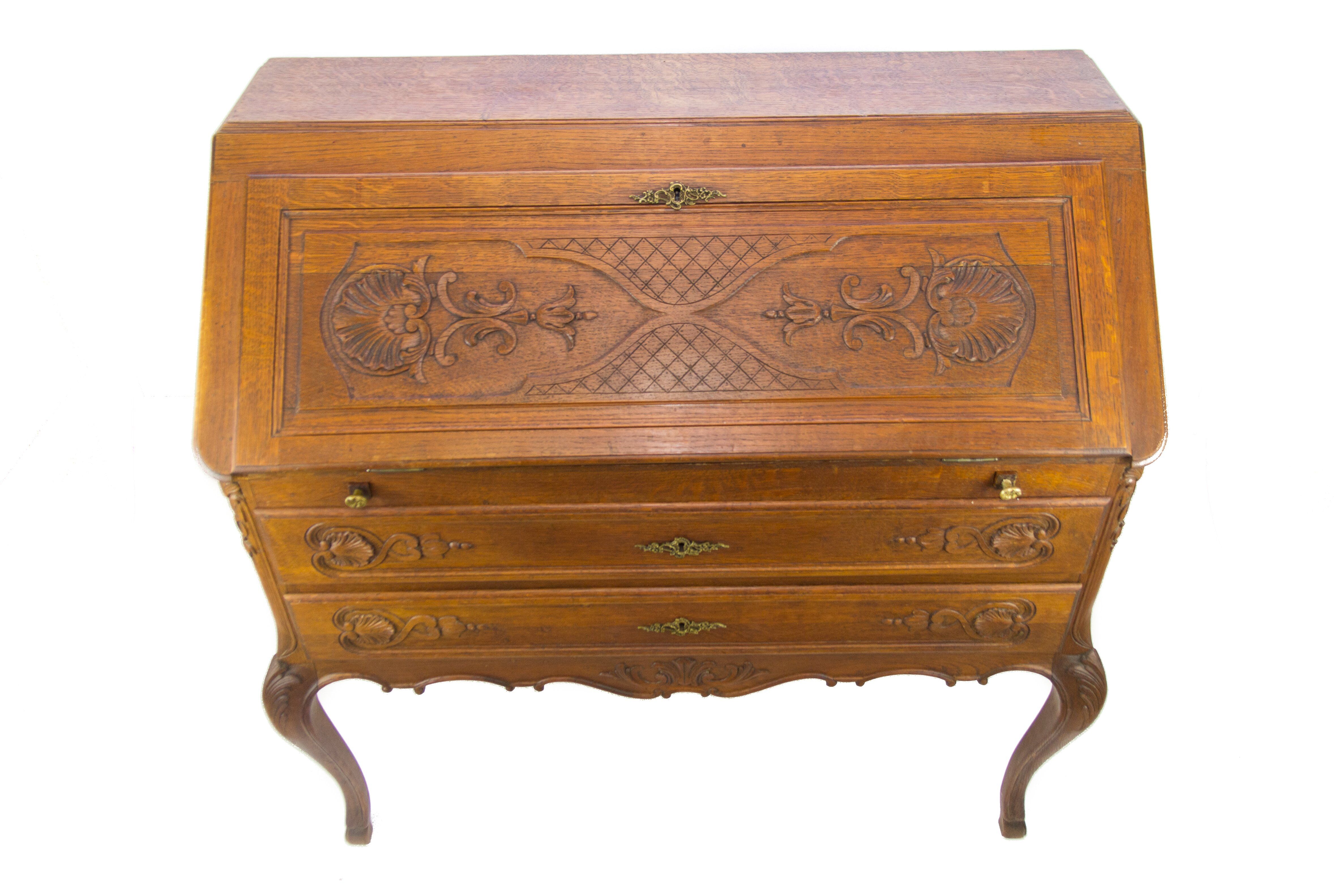 Louis XV style carved oak secretary 1930s