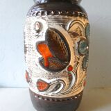 Vase en céramique décor fleurs Bay West Germany années 70