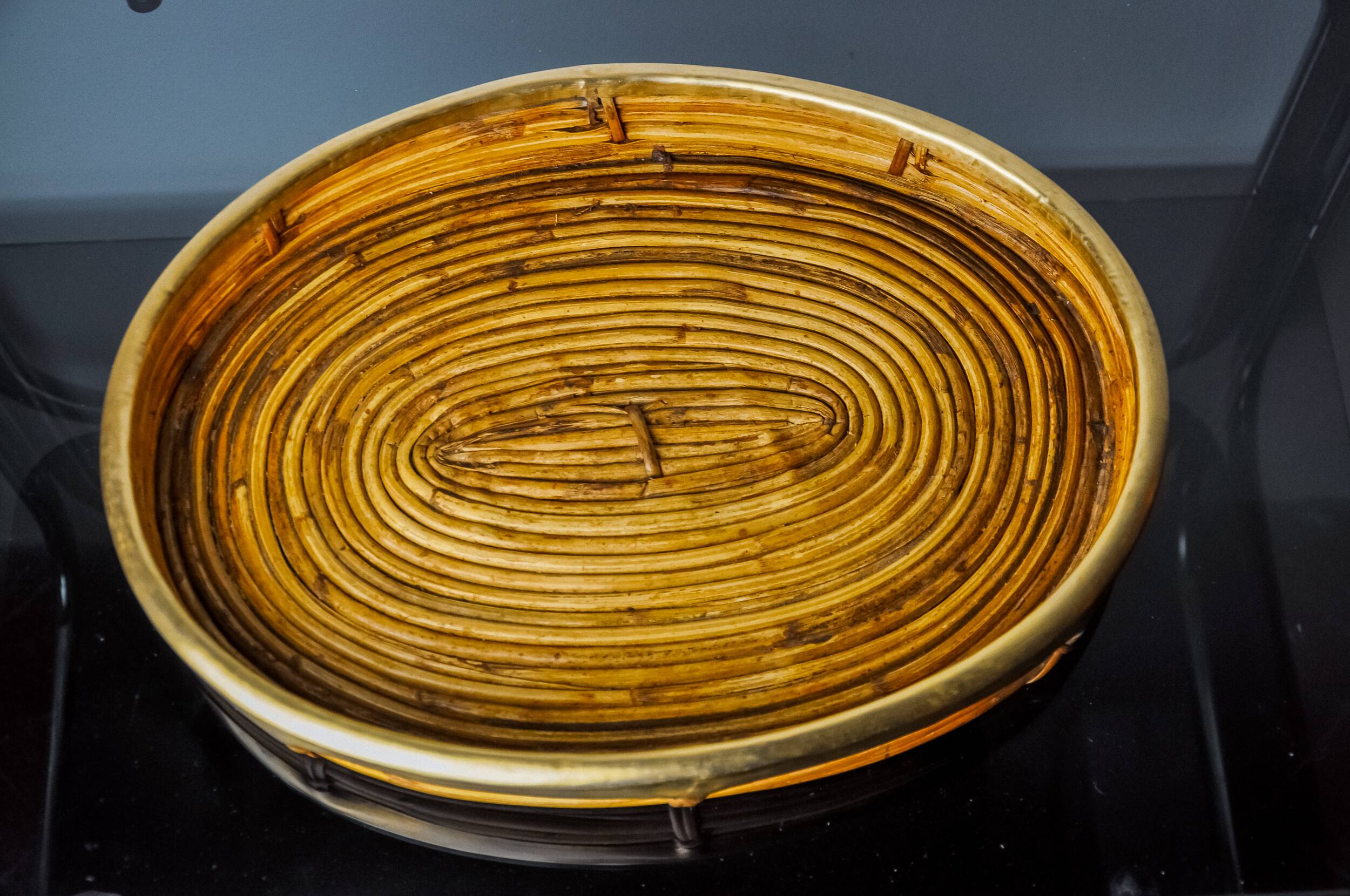 Rattan and brass tray, Italy, 1970