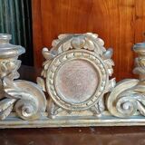 Ancient altar candlestick with gilded wooden cartagloria, 18th century.