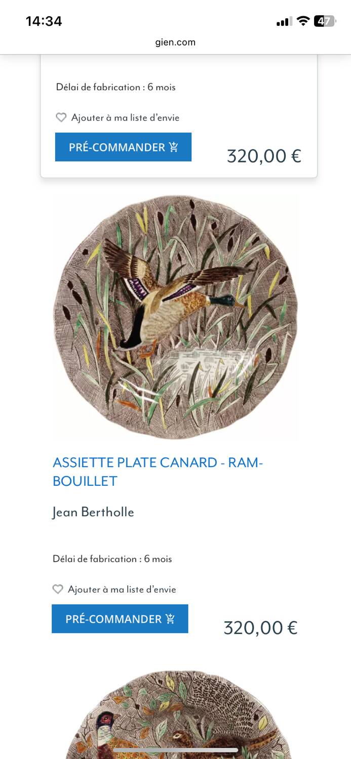 Assiette canard Rambouillet de Gien