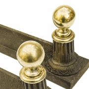Pair of cast iron channels and brass ball 19th antique fireplace accessory