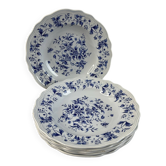 Lot de 6 assiettes creuses Salins Royal France décor floral bleu