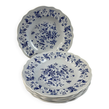 Lot de 6 assiettes creuses Salins Royal France décor floral bleu