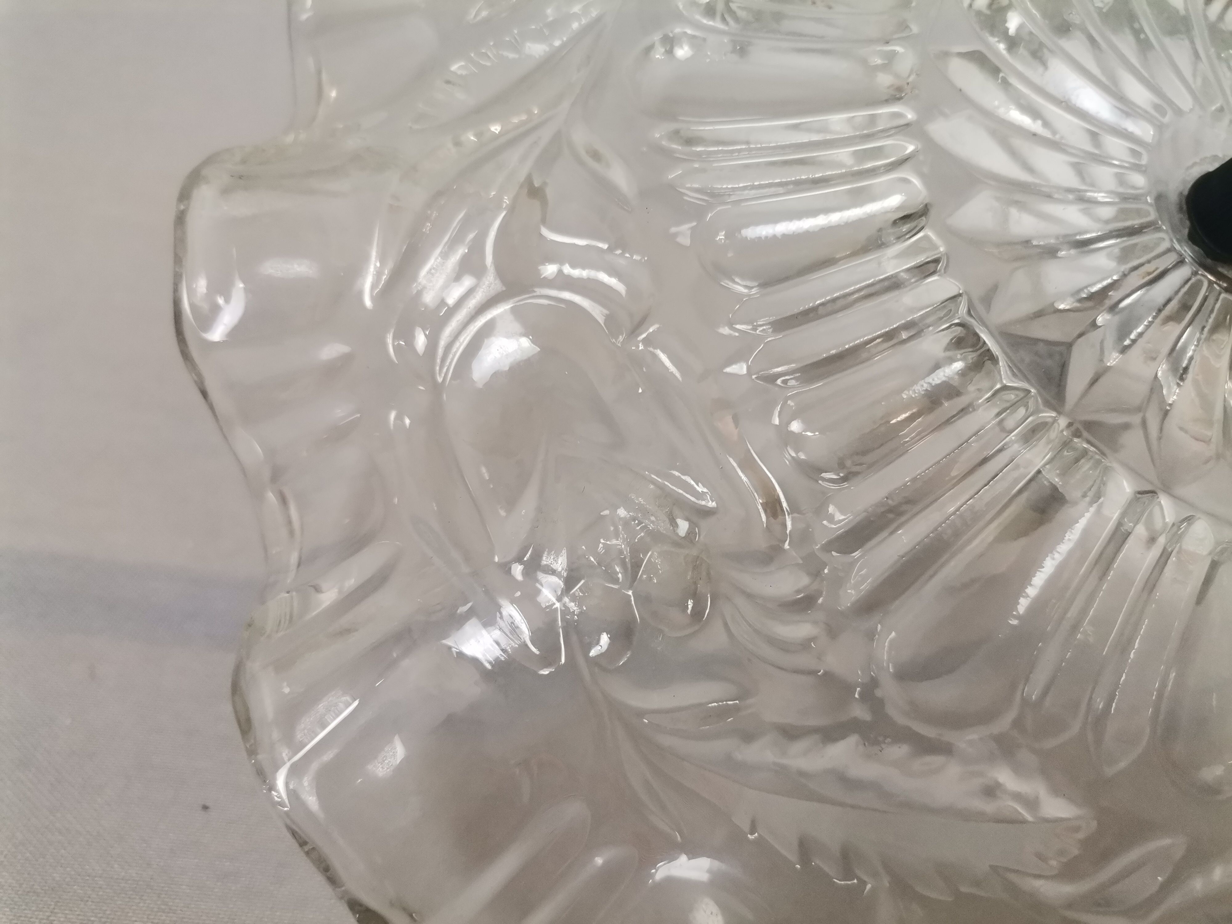 Portuguese farmhouse mid century clear floral glass dish pendant lamp 1960s
