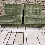 Paire de chauffeuse velour vintage 1970"