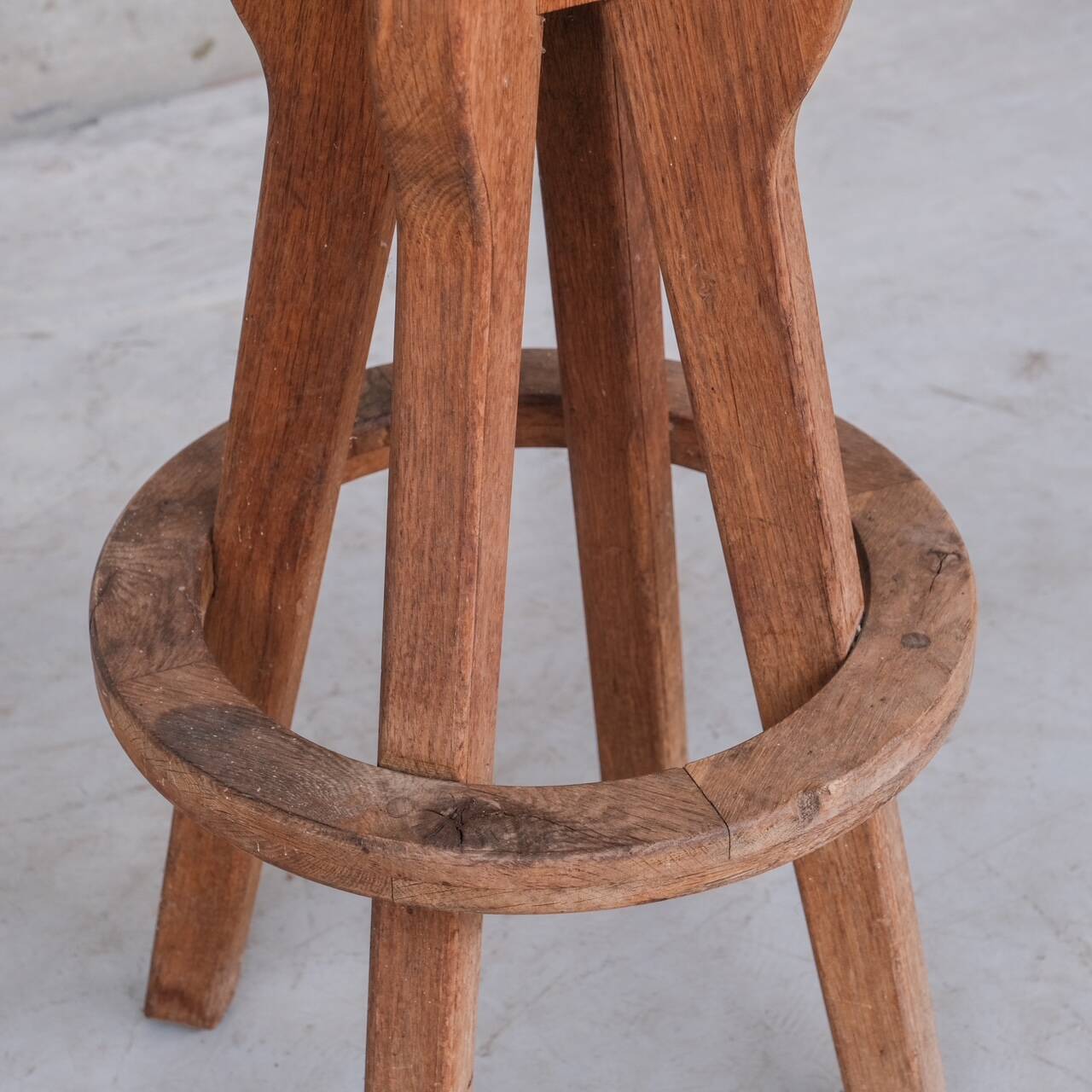 Set of 5 Brutalist Oak Mid-Century Belgium Bar Stools