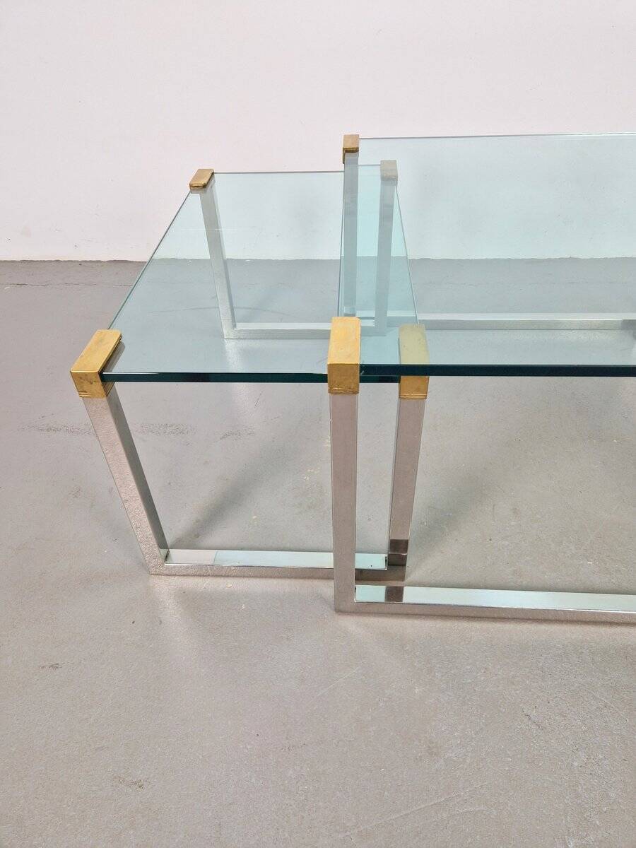 T53 Coffee and Side Tables in Brass and Glass by Peter Ghyczy, 1970s, Set of 3