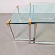 T53 Coffee and Side Tables in Brass and Glass by Peter Ghyczy, 1970s, Set of 3