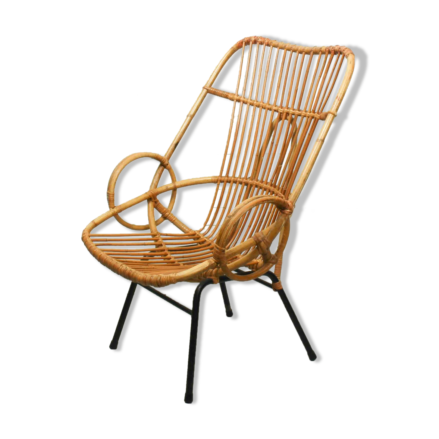 Metal and Rattan Terrace or Lounge Chair from Rohé Noordwolde, 1960s